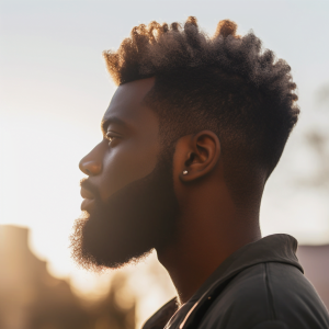 Ty black man with beard and stylish hair front view side view